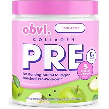 Obvi Pre Workout + Collagen for Women, Drink Mix, Sour Green Apple