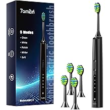 7AM2M Sonic Electric Toothbrush for Adults and Kids, 40000VPM Power Toothbrushes, Fast Rechargeable with 4 Brush Heads, 5 Modes, 2 Minutes Built in Smart Timer, One Charge for 60 Days (Black)