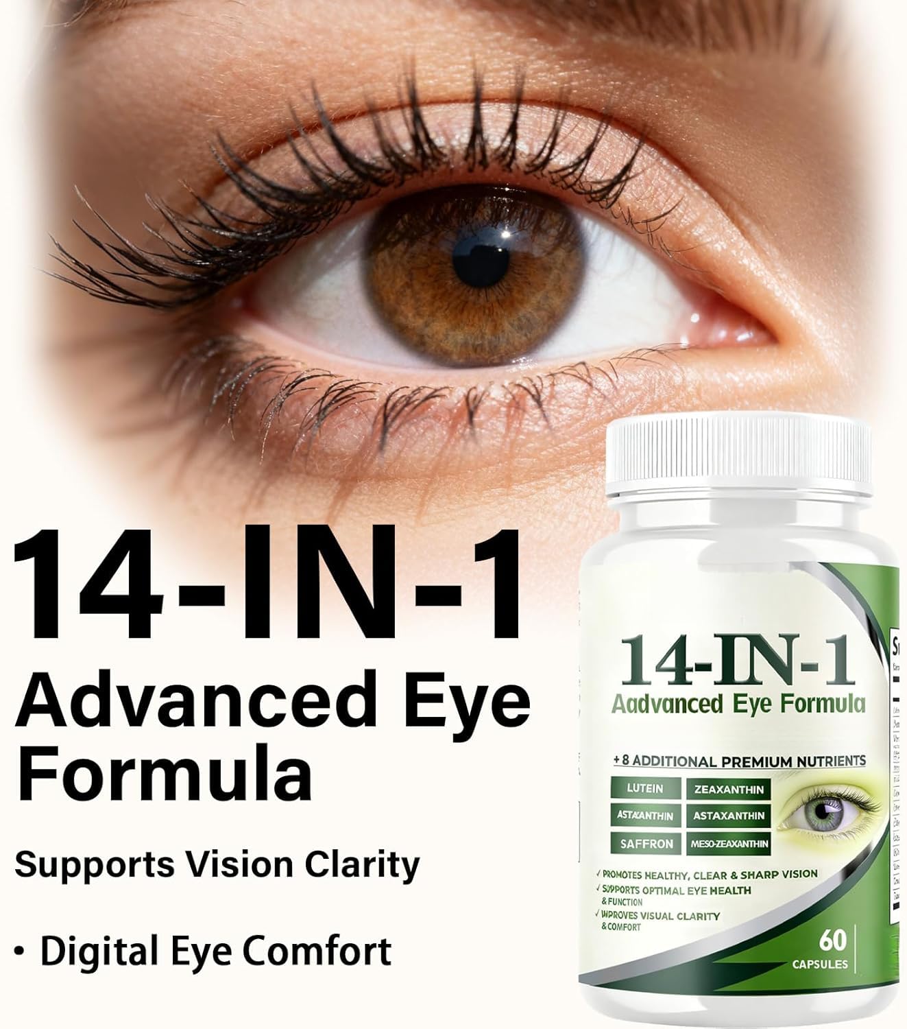 Fórmula avanzada para ojos 14 en 1: vitamina para ojos, promueve la salud ocular, 60 cápsulas
