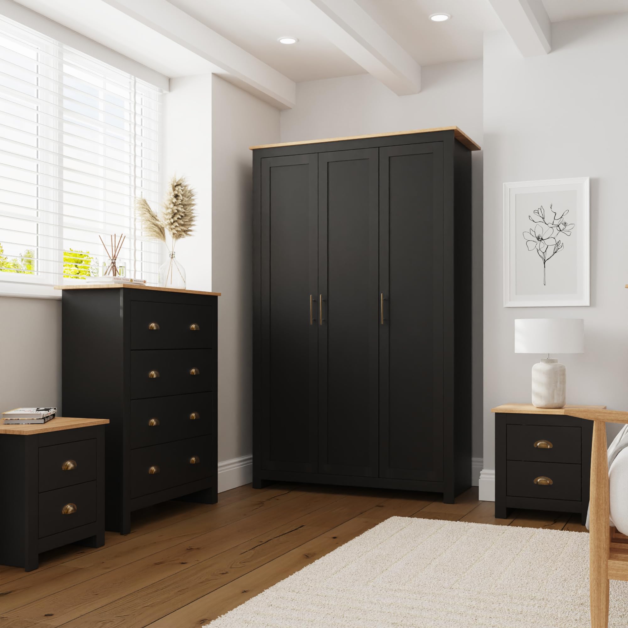 Gfw Lancaster Black And Oak 4 Piece Bedroom Furniture Set
