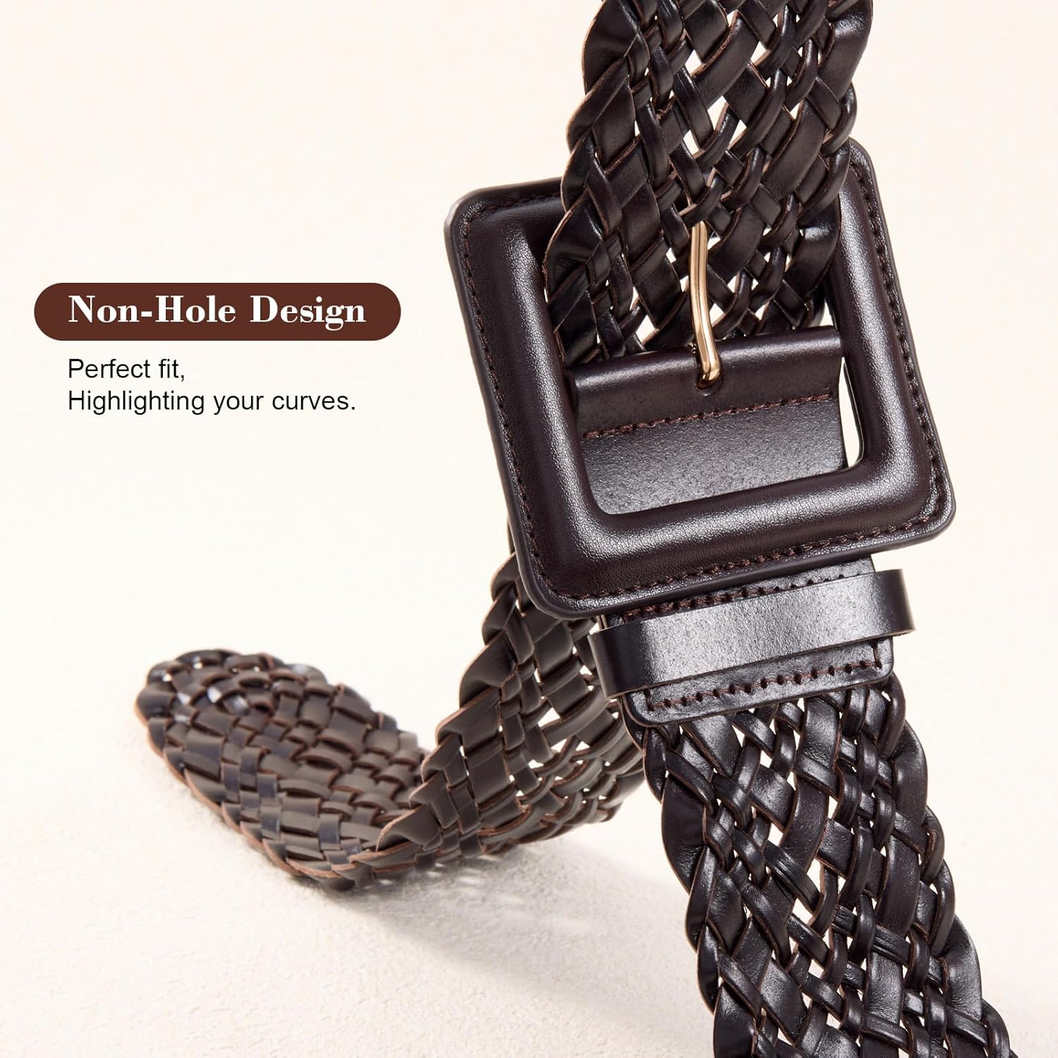 XZQTIVE Women Wide Belt for Dresses Fashion Thick Braided Leather Belts with Square Buckle, Woven Waistband for Ladies - Image 2