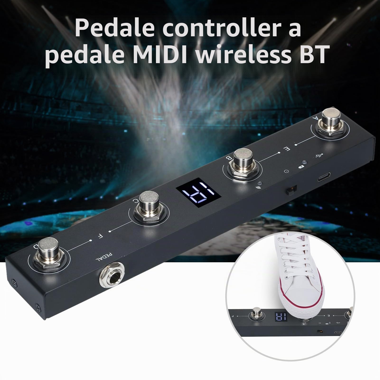 Pedale Midi senza fili,Cioccolato BT Controller Midi Wireless Ricaricabile 4 Pulsanti Pedale Controller Midi Portatile Controllo App Pedale
