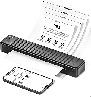 Itari Portable Printers Wireless for Travel, P831 Inkless Thermal Transfer Printer, 300DPI Bluetooth Printer Support 8.5 x 11 US Letter & A4 Copy Paper for Mobile & Laptop, Home, Office, Truck, Black