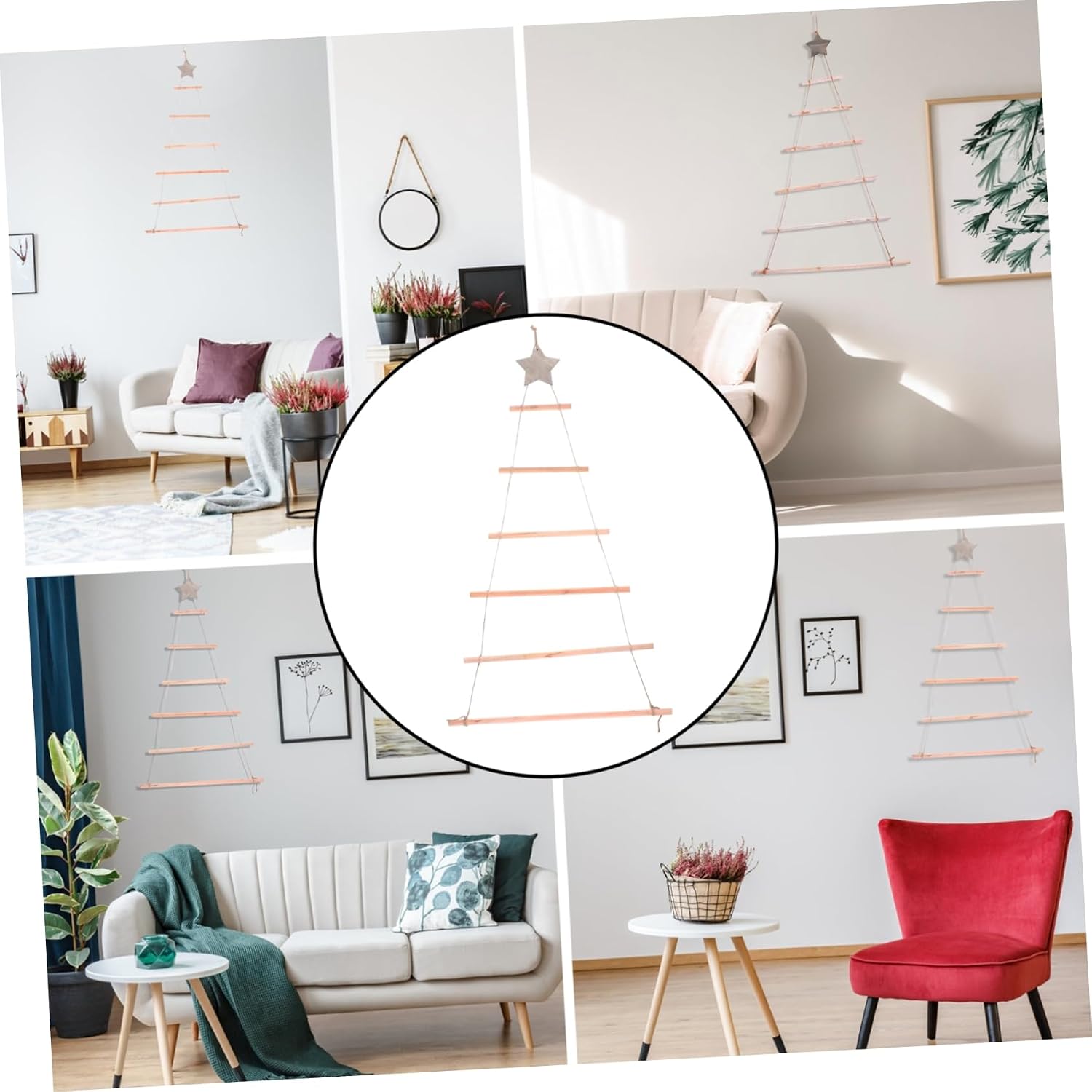Christmas Wood Tree Xmas Rope Ladder Decoration Rustic Hanging