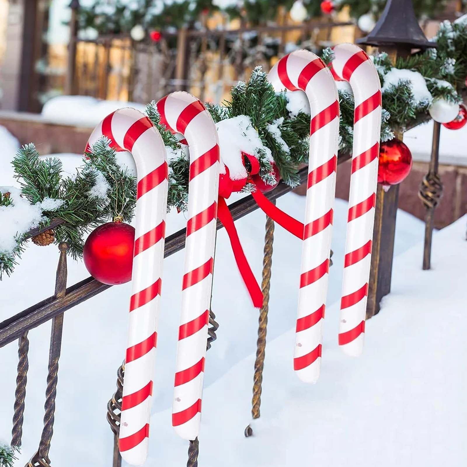 3 Pièces Sucres D'Orge Géants Gonflables 90cm - Décoration Noël Rouge Blanc Pour Intérieur Extérieur