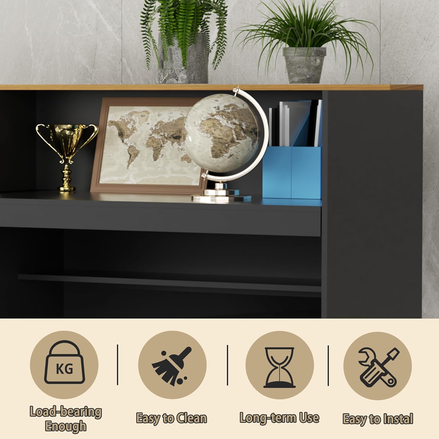 85.8 inches Reception Desk with Counter Modern Front Table Checkout Counter Table Retail Counter for Reception Room,Salon,Office,Store,Shop,Clinic,Lobbies,Retail,Home,Black and Natural