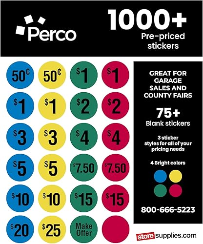 Perco Calcomanías de precio de venta de garaje  Más de 1000 calcomanías de precio previo y más de 75 calcomanías en blanco  Etiquetas de precio