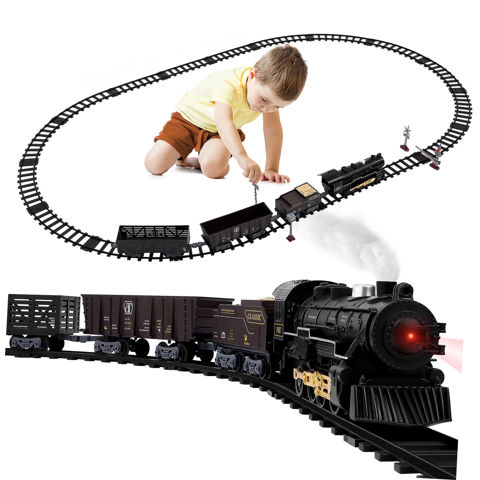 Toyvian Kit de train électrique pour garçons - Kit de train de Noël pour sous l'arbre avec lumière sonore - Pour garçons et filles - Facile à monter