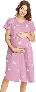 LOTIK Women's Cotton Star Printed Maternity Night Suit set &amp; Feeding Calf Length Short Nighty