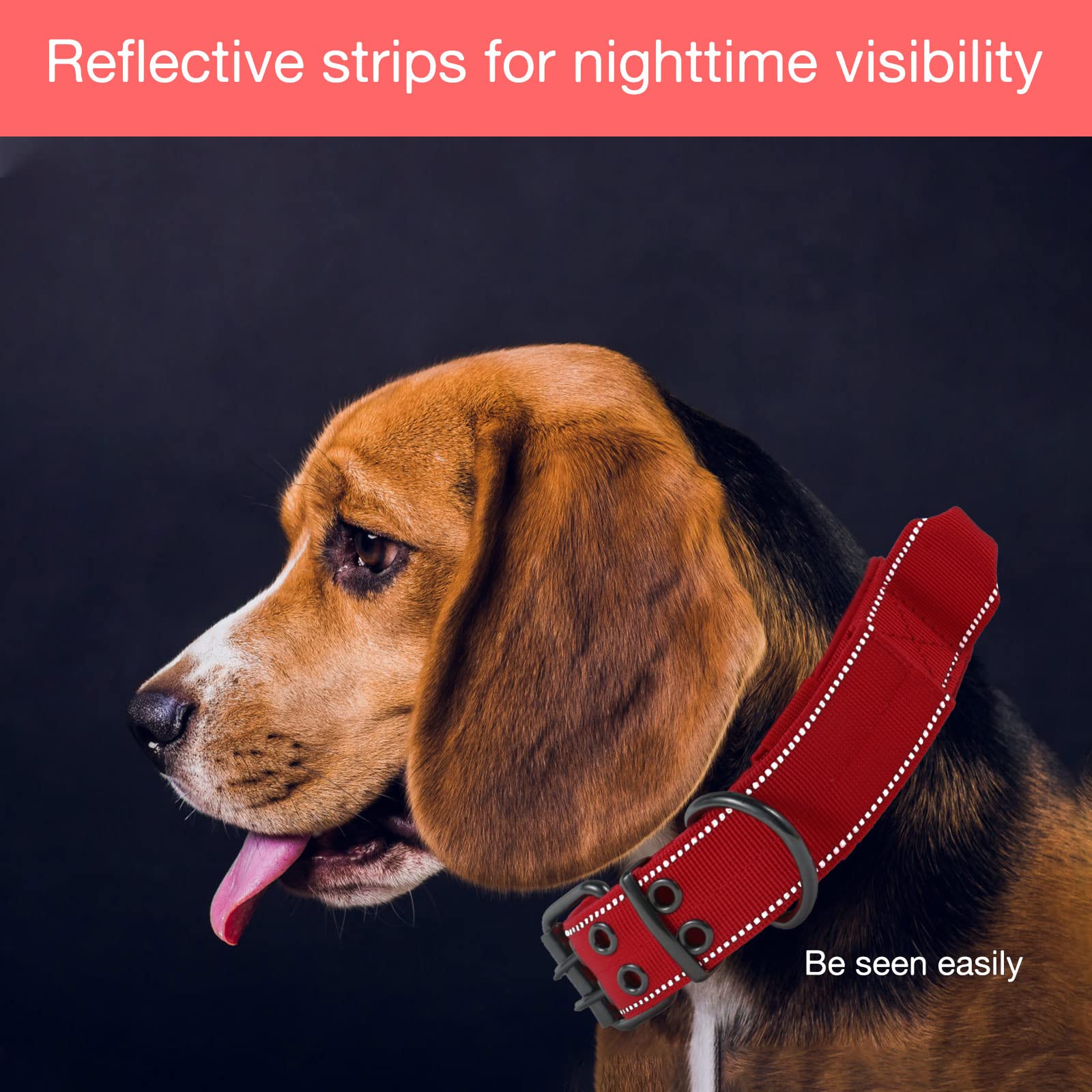 Collar reflectante para perro resistente con mango de control y hebilla de metal para entrenamiento de perros (XL, rojo)