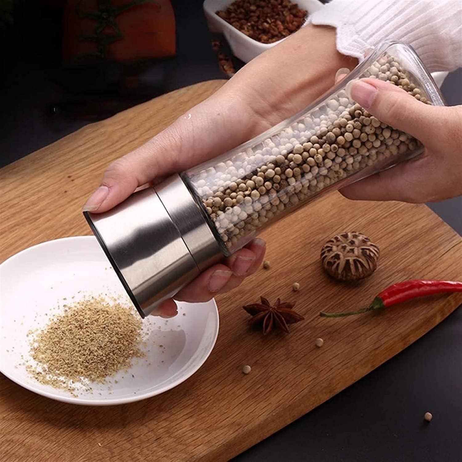Salt and Pepper Grinders, Oak Wooden Salt and Pepper Mills Shakers, Ceramic Rotor with Strong Adjustable Coarseness