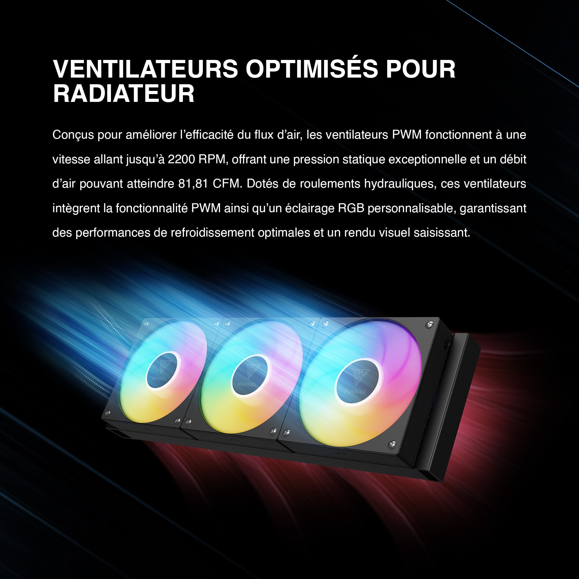 GAMDIAS CHIONE P5 Watercooling AIO 360 mm pour CPU, Écran LCD IPS 3,4” Magnétique et Rotatif, Logiciel Personnalisable, Câblage Caché, Ventilateurs ARGB PWM, MB Sync, Intel LGA 1851, AMD AM5, Noir
