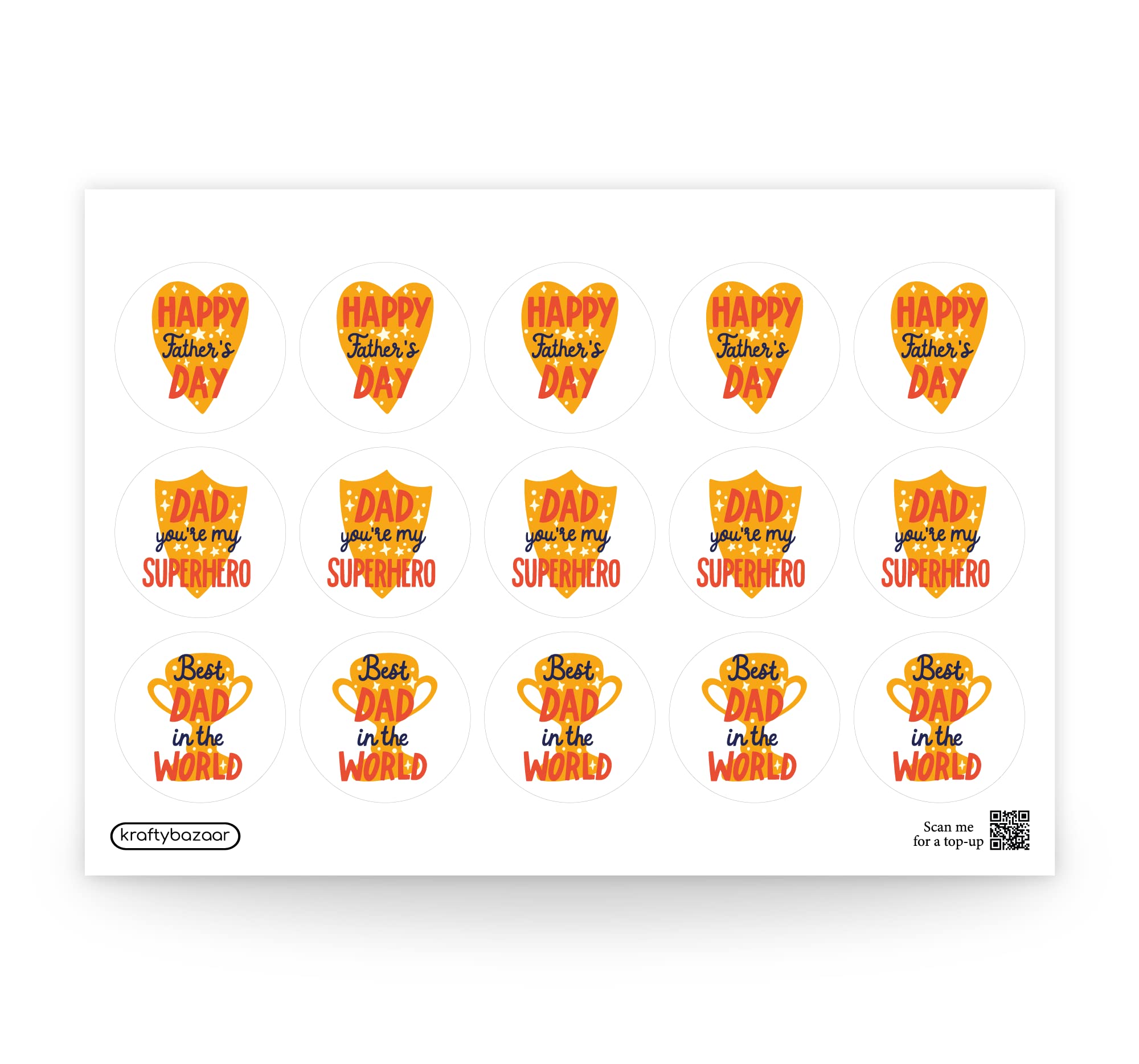 Father's Day Decor Paper Labels, 37mm Self-Adhesive Stickers, Multipack Stationery Craft Decorative Dad Labels (Pack of 180 Labels, White)