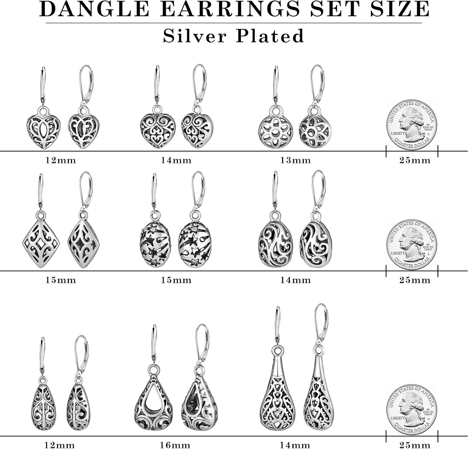 Silver Dangle Earrings for Women Silver Earrings Set, Boho Drop Earrings for Women, Hypoallergenic Trendy Earring Sets, Lightweight Dangling Teardrop Leverback Earrings Western Jewelry Gift for Women's - Image 6