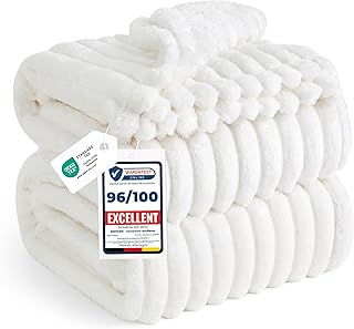 Bedsure Couverture Moelleuse en Polaire – Couverture Douce et Chaude en Cordon Grossier pour lit et canapé Laine Blanche, 220 x 240 cm