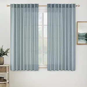 MIULEE Dusty Blue Linen Curtains 63 Inch Length 2 Panels for Bedroom Living Room, Soft Thick Linen Textured Kitchen Window Drapes Semi Sheer Light Filtering Back Tab Rod Pocket Burlap Look Decor