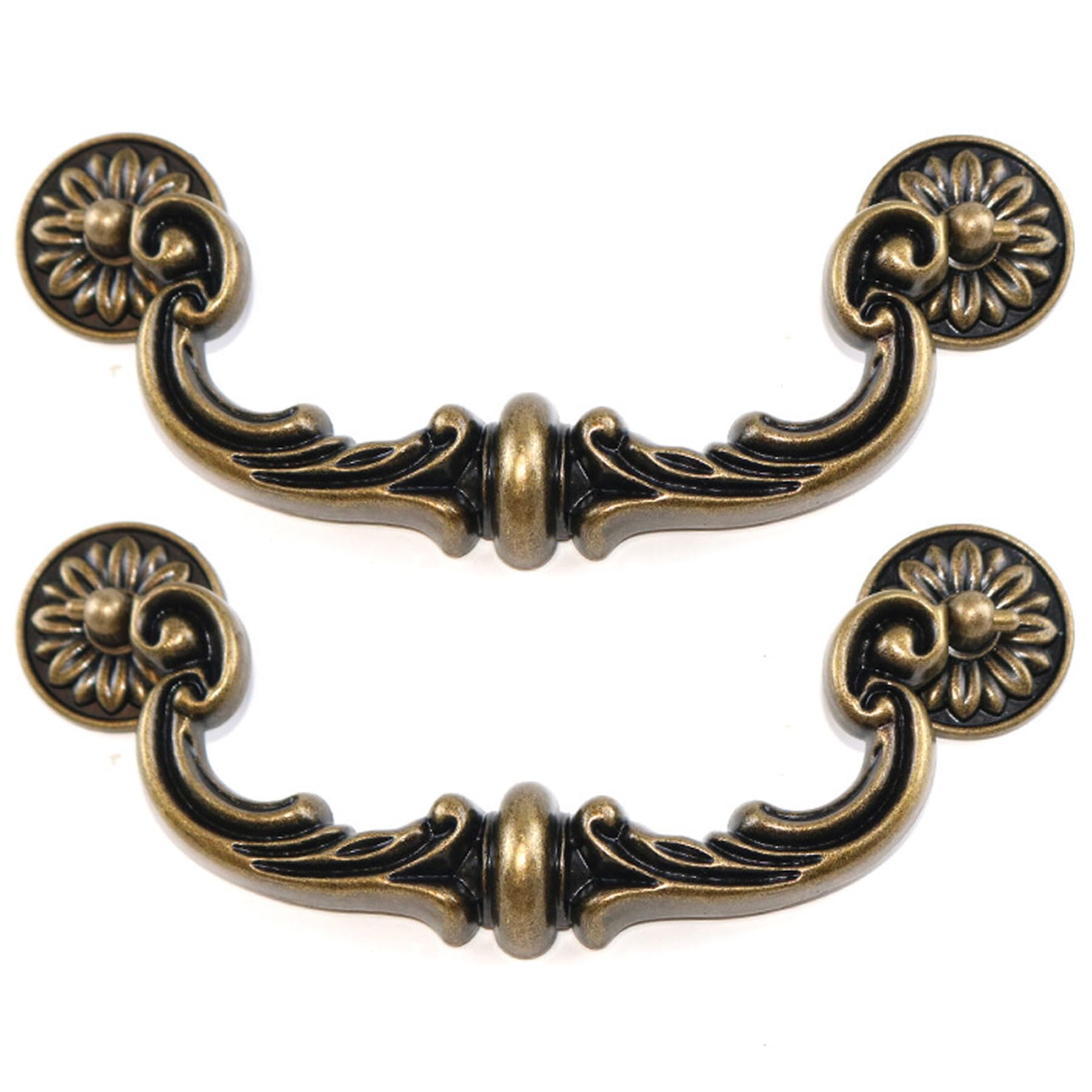 Hperu Bronze 2Pcs Dresser Drawer Handles 6In Center Heavy-Duty Zinc Alloy Vintage Drawer Pulls Ornate Floral For Dresser Cabinet Furniture,