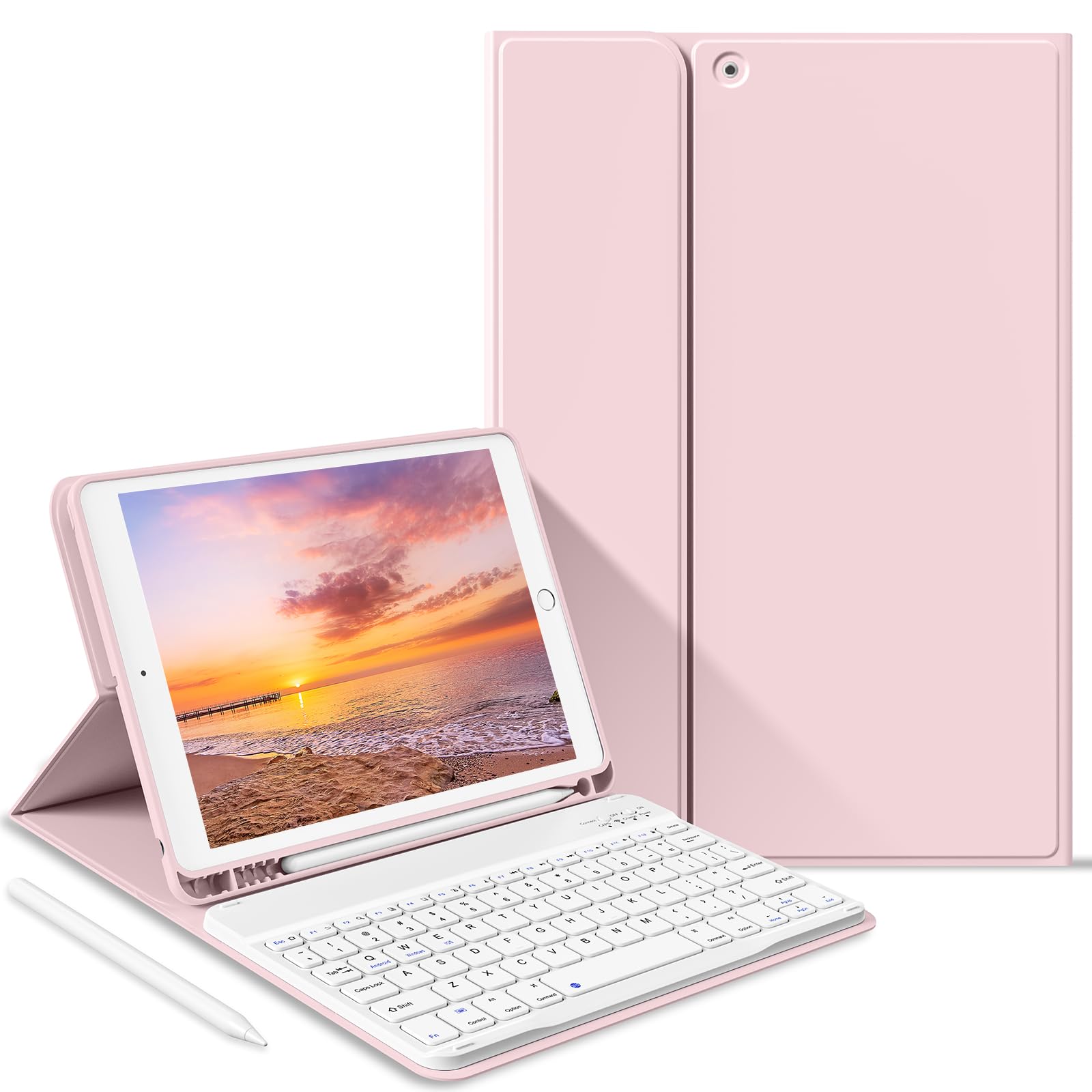 JKSML Keyboard Case for iPad 9th Generation/8th Gen/7th iPad Keyboard Case, Bluetooth Keyboard for iPad 9 8 7 Generation Case 10.2 inch 2021/2020/2019, Built-in Pencil Holder, Pink