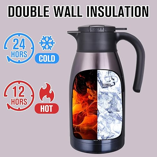 Miniatura 2 de Jarra térmica de acero inoxidable para café, termo de doble pared sellado al vacío, 12 horas de retención de calor Negro