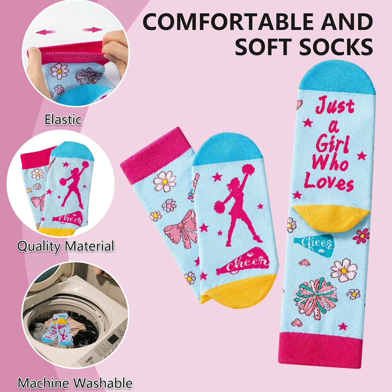 Cheerleader Gifts Set for Girls Cheer Gifts for Women Funny Cheerleading Lovers Gift Cheerleading Stuff Including Blanket, Makeup Bag, Necklace, Socks, 60 PCS Stickers, Greeting Card