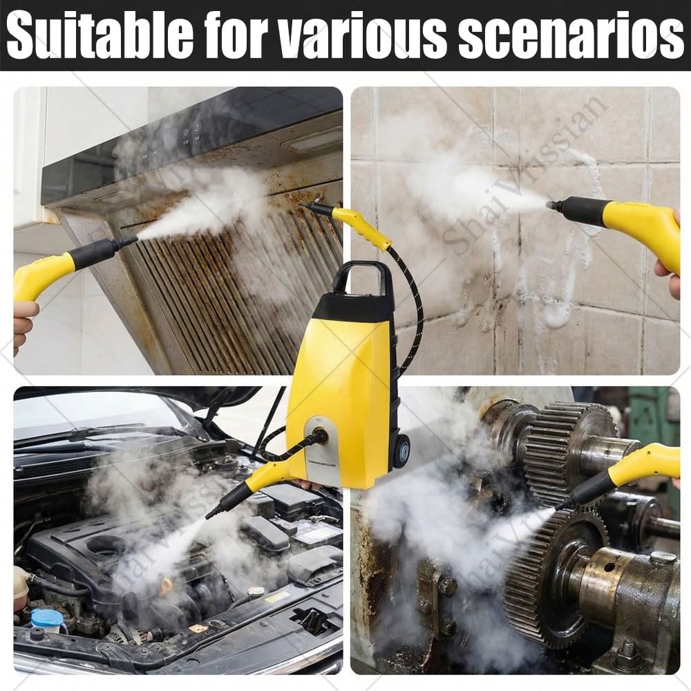 Limpiador a Vapor Comercial Alta Potencia,Hidrolimpiadora a Vapor Portátil Mano,Vapor Continuo,Calentamiento Rápido,para Restaurantes,Coches,Azulejos Y Tapicerías Yellow