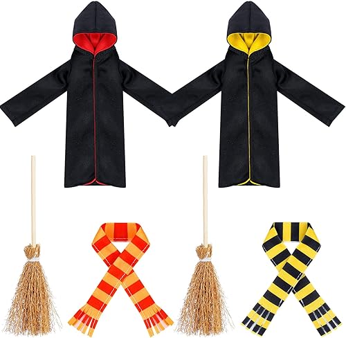 Libima 6 piezas de ropa de muñeca elfo de Navidad, accesorios de muñeca de mago de Halloween, bata de mago, bufanda y escoba, disfraz para niños,