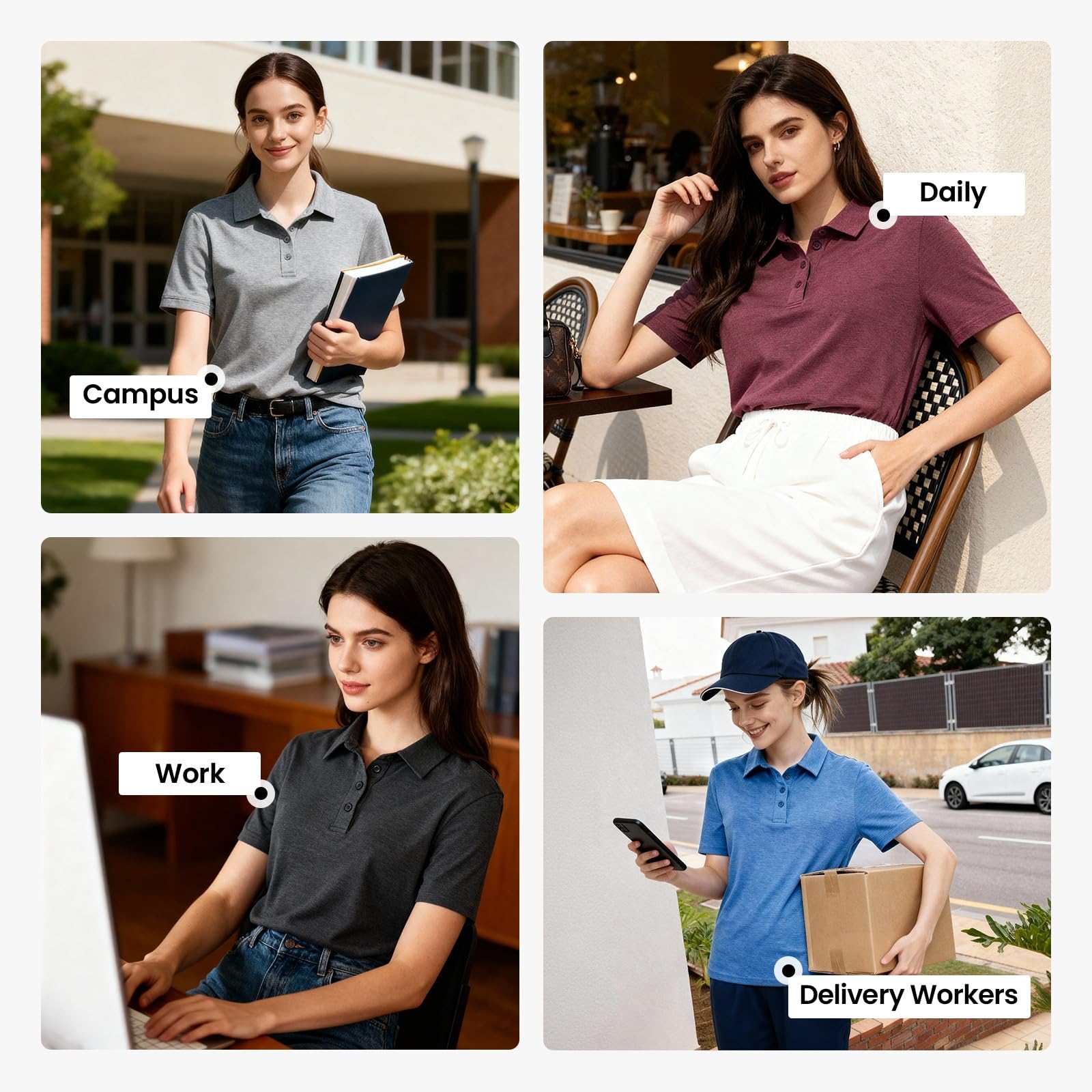 Polo de golf para mujer, ligero, absorbe la humedad, manga corta, secado rápido, atlético, tenis, Paquete de 4 negro, gris claro, azul suave, rojo oscuro, X-Large