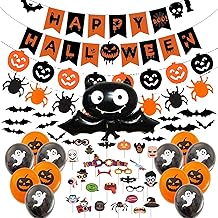 AYNKH Reusable Halloween Party Decoration Kit, Happy Halloween Banner, Bat Balloons, Photo Props, Bat Wall Stickers, Pumpkin Decorations