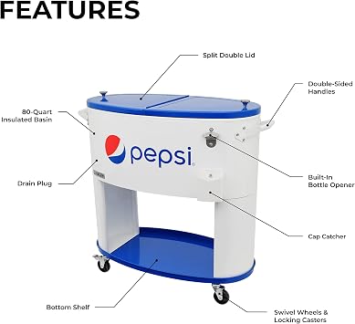 Permasteel Outdoor Patio Cooler with Wheels and Handles
