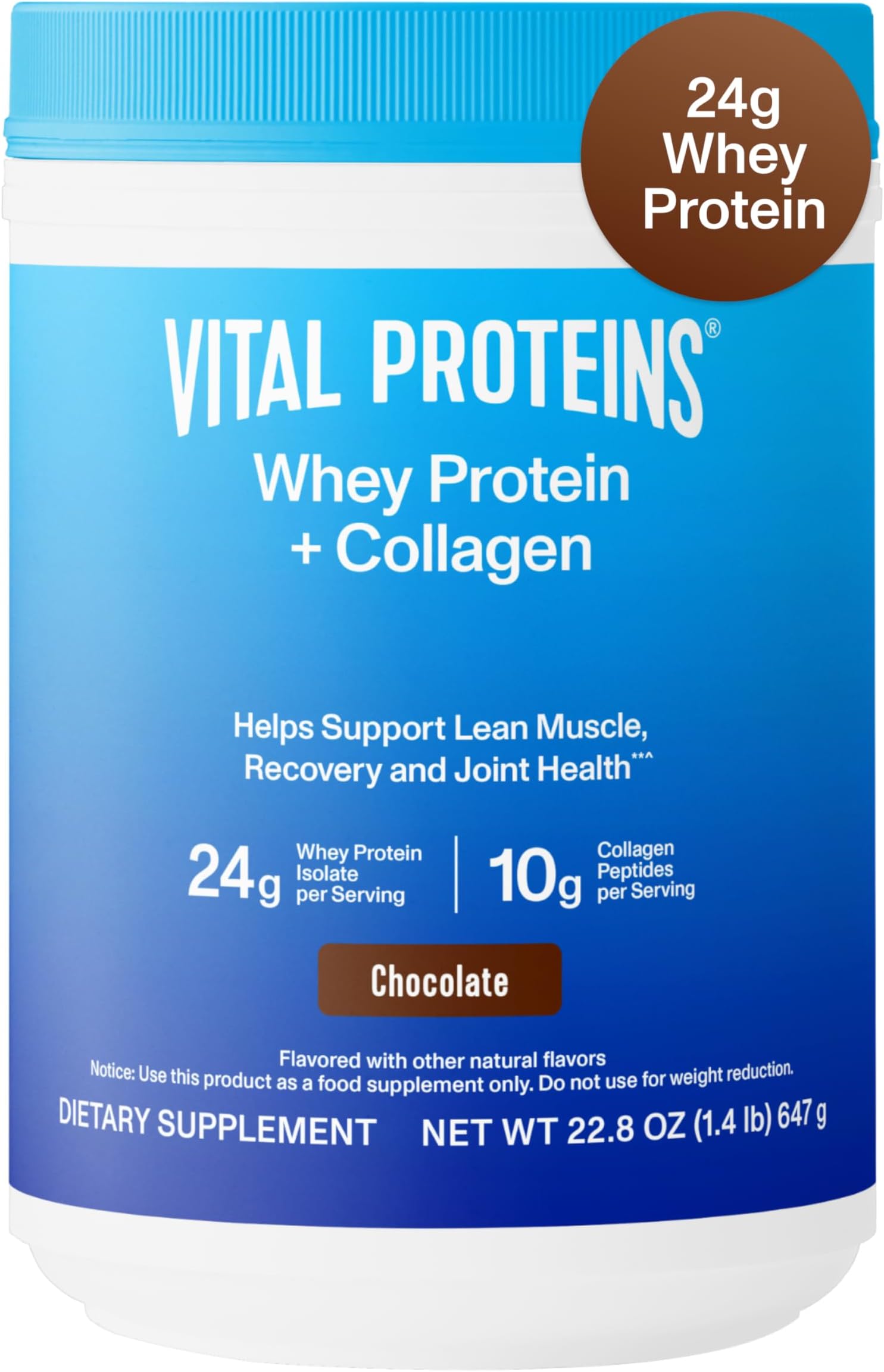 Whey Protein Powder+ Collagen Peptides, 24g Protein Supporting Recovery & Joint Health, with Vitamin C, About 16 Servings - Chocolate 22.8oz