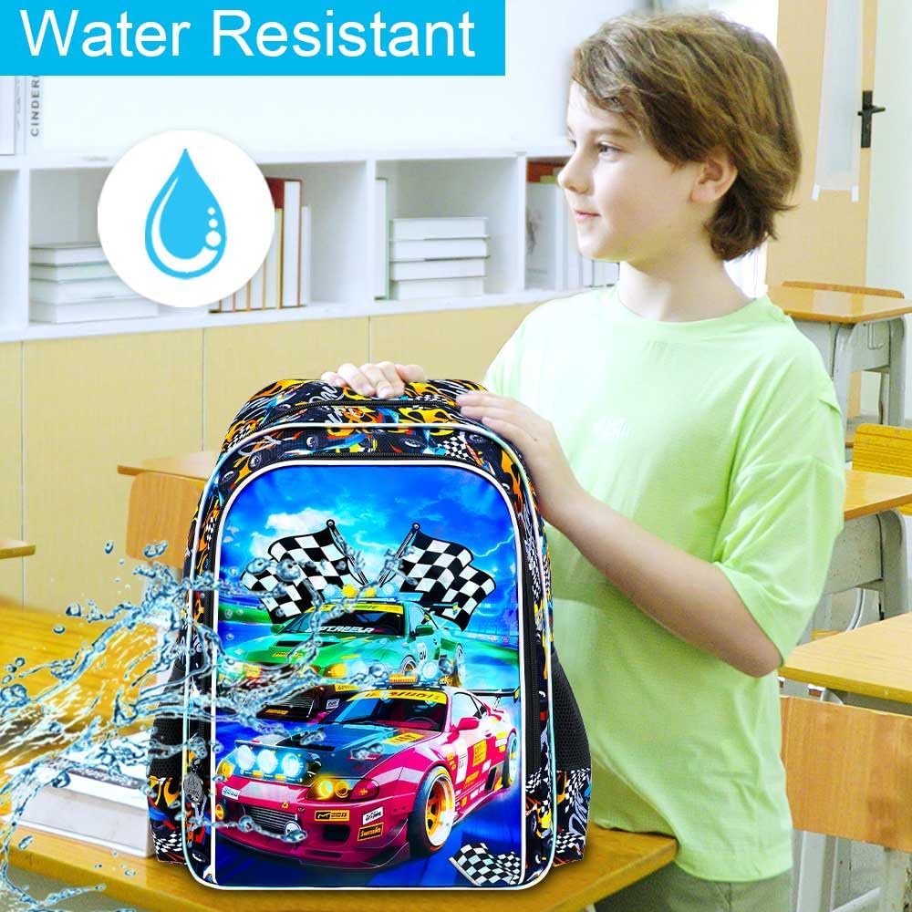 AGSDON 3PCS Car Backpack for Boys, 16" Little Kids Preschool Bookbag, Elementary Backpacks and Lunch Box - Red