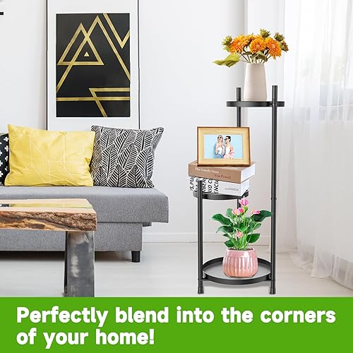 Miniatura 6 de Soporte de metal de 3 niveles para plantas de interior y exterior, estante de flores de esquina resistente para sala de estar, balcón, patio,