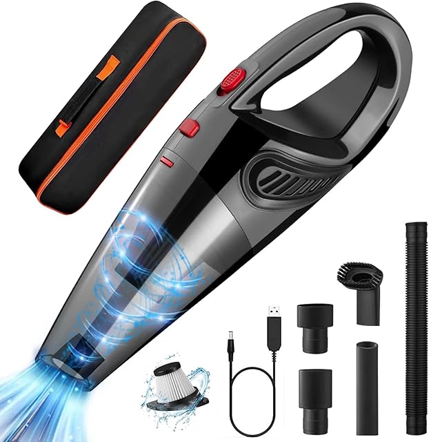 Handheld Vacuum Cleaner, Powerful Suction Car Vacuum Cleaner Cordless, 120W 8000Pa Lightweight Wet and Dry Handheld Hoover for Home, Office, Car and Pet & 3 Attachments (Black)
