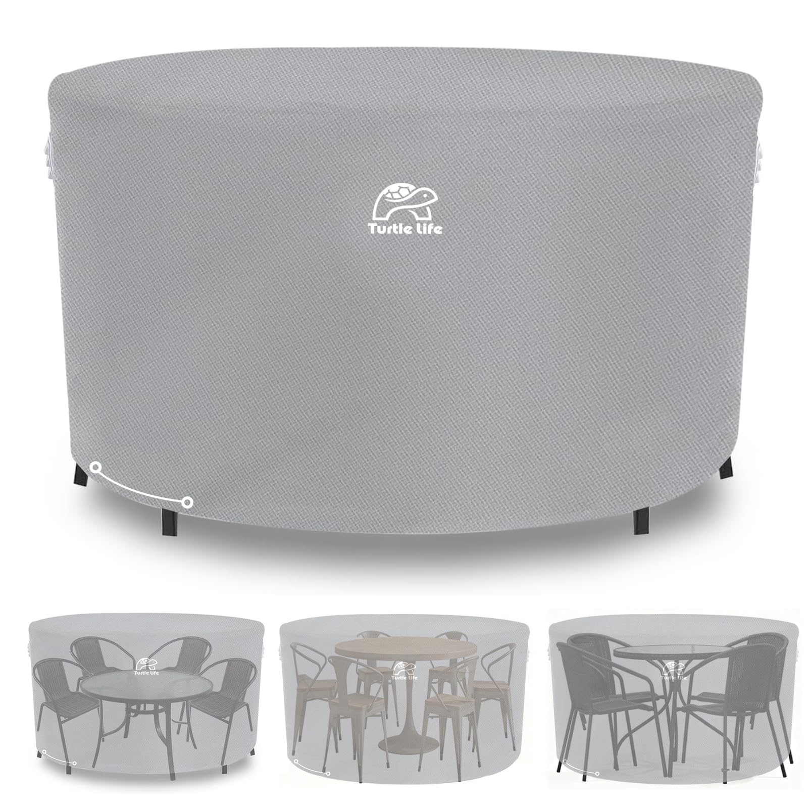 Turtle Life Cubierta para redonda gris 205 x 89 cm