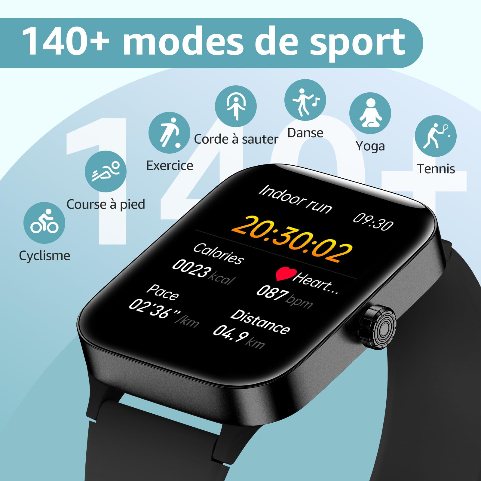 Montre connectée homme femme 1.95" écran tactile Smartwatch appels suivi fitness pression artérielle sommeil podomètre sport Android iOS