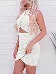 BTFBM Dresses Women Sleeveless Crew Neck Bodycon Cutout Mini Dress | Twist Knot Front, Hollow Out Wrap Design, Tank Top, Stretchy Fabric, Slim Fit, Resort Wear 2026, Womens Summer Dresses