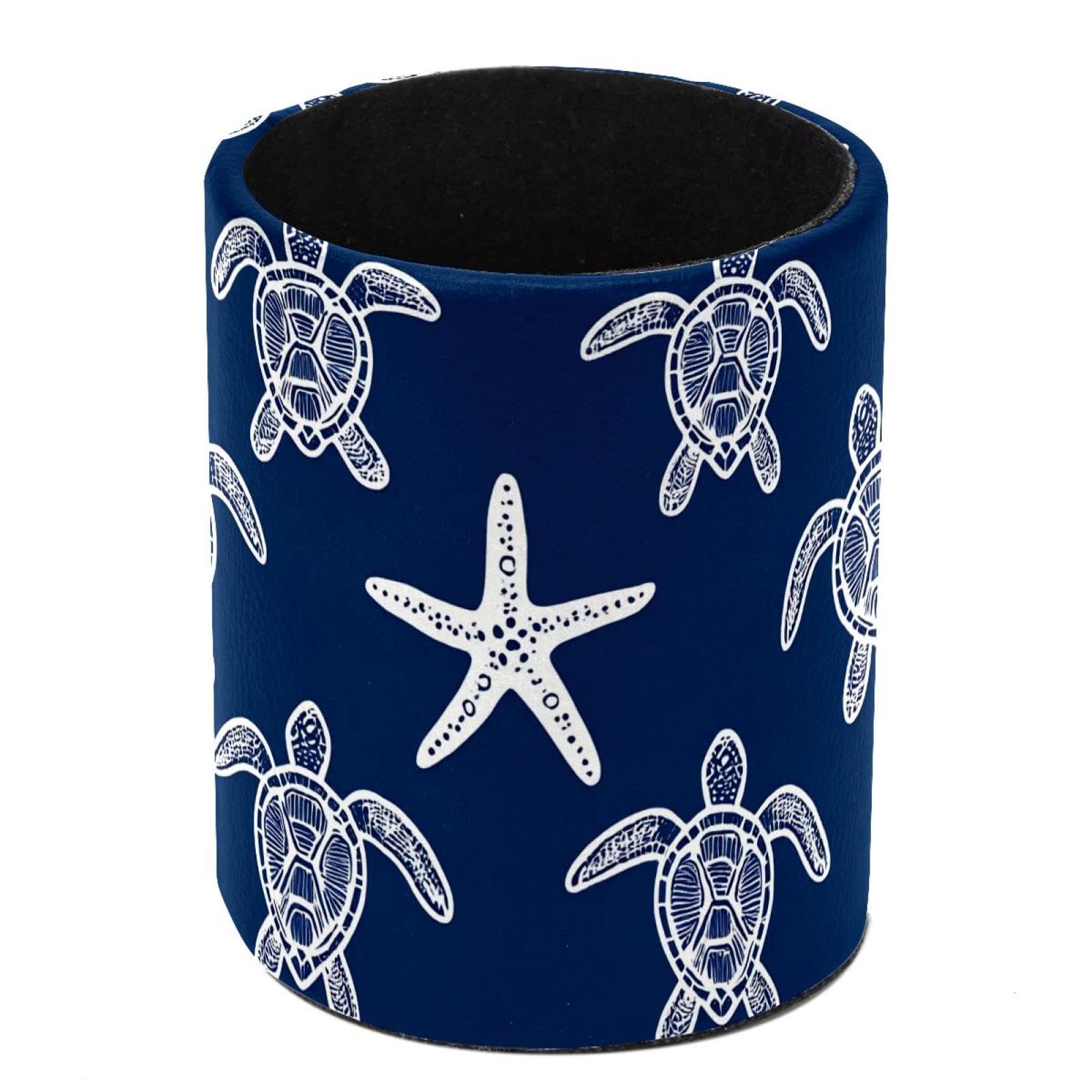 HEOEH Turtle Starfish Pen Holder for Desk, PU Leather Pencil Holder Pen Cup Marker Holder Makeup Brush Holders, Desk Accessories & Workspace Organizers for Home, Office