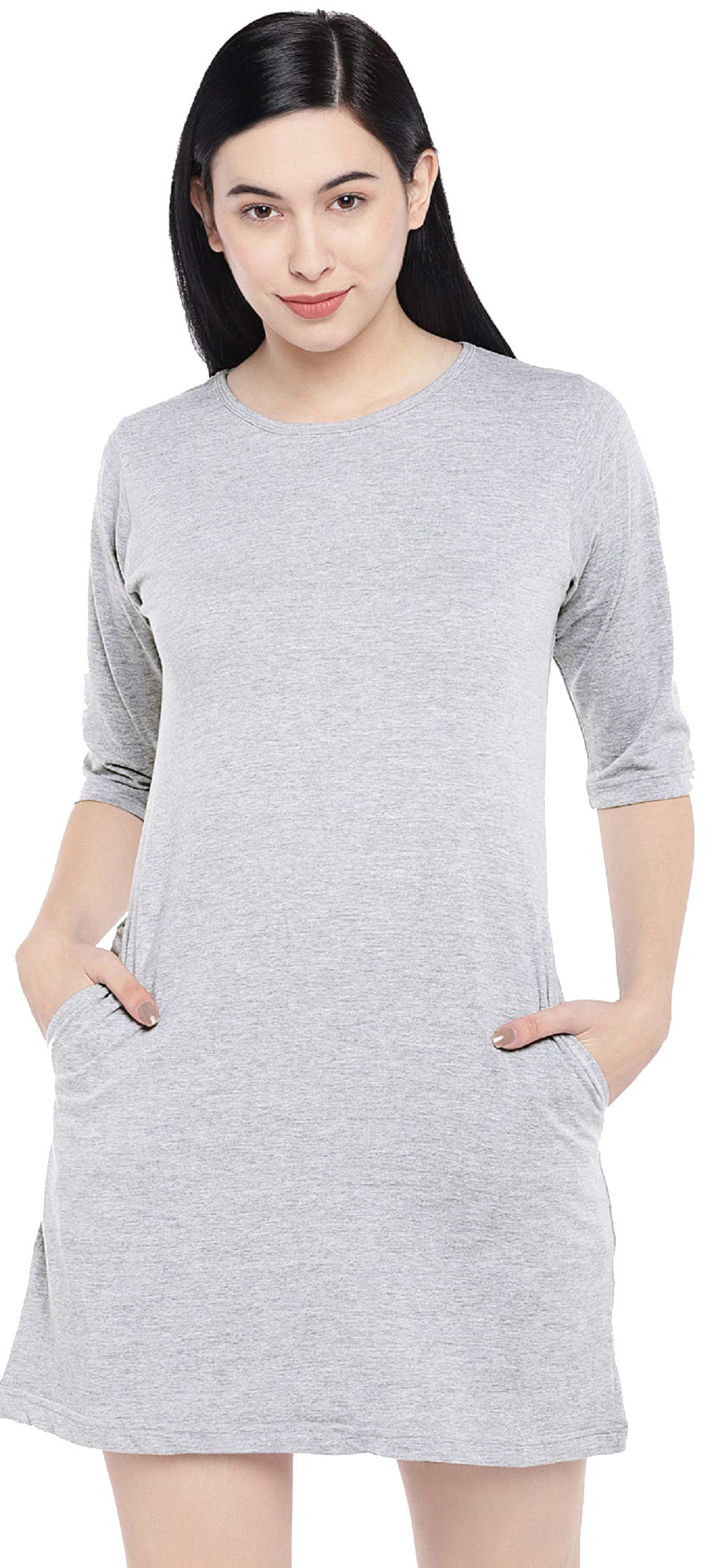 STATUS MANTRALong Tshirt Dress for Women | Knee Length 3/4 Quarter Sleeves Cotton Tops with Side Pockets