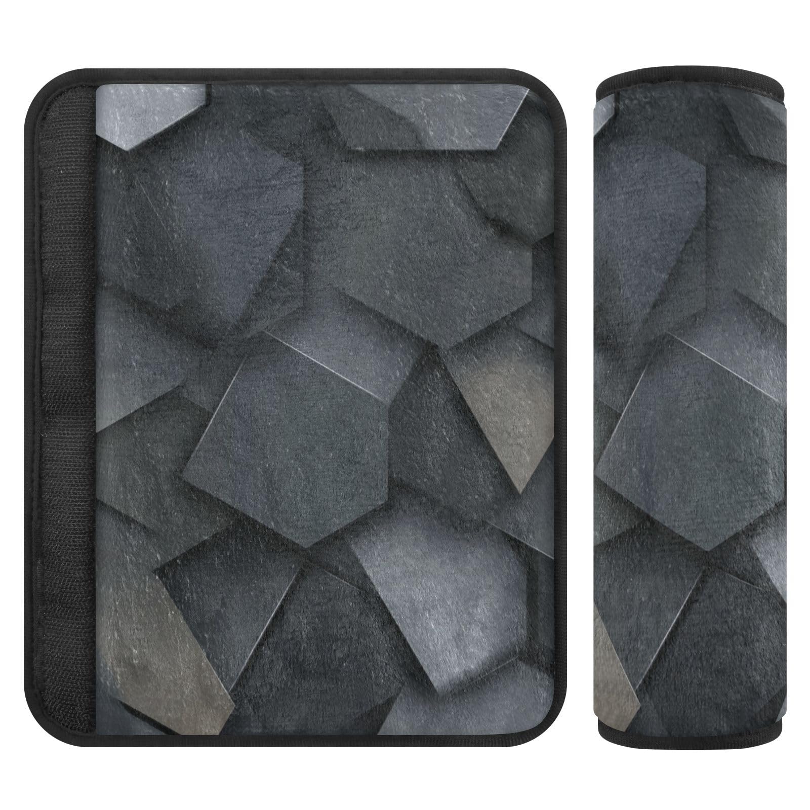2 Pack Seatbelt Covers Seat Belt Cover Pad for Adults Boys Girls Car Seat Strap Covers Pads Cushion Universal Shoulder Strap Pad Protector for Backpack Camera Bag 10x7.7Inch Dark Gray and Black Polygo