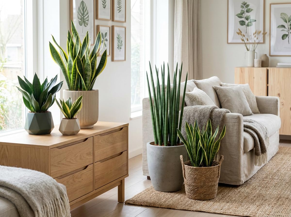 IFLO® Bogenhanf Sansevieria Laurentii 2er-Set – 50-65 cm, luftreinigende, pflegeleichte Zimmerpflanzen im Topf 17-19 cm