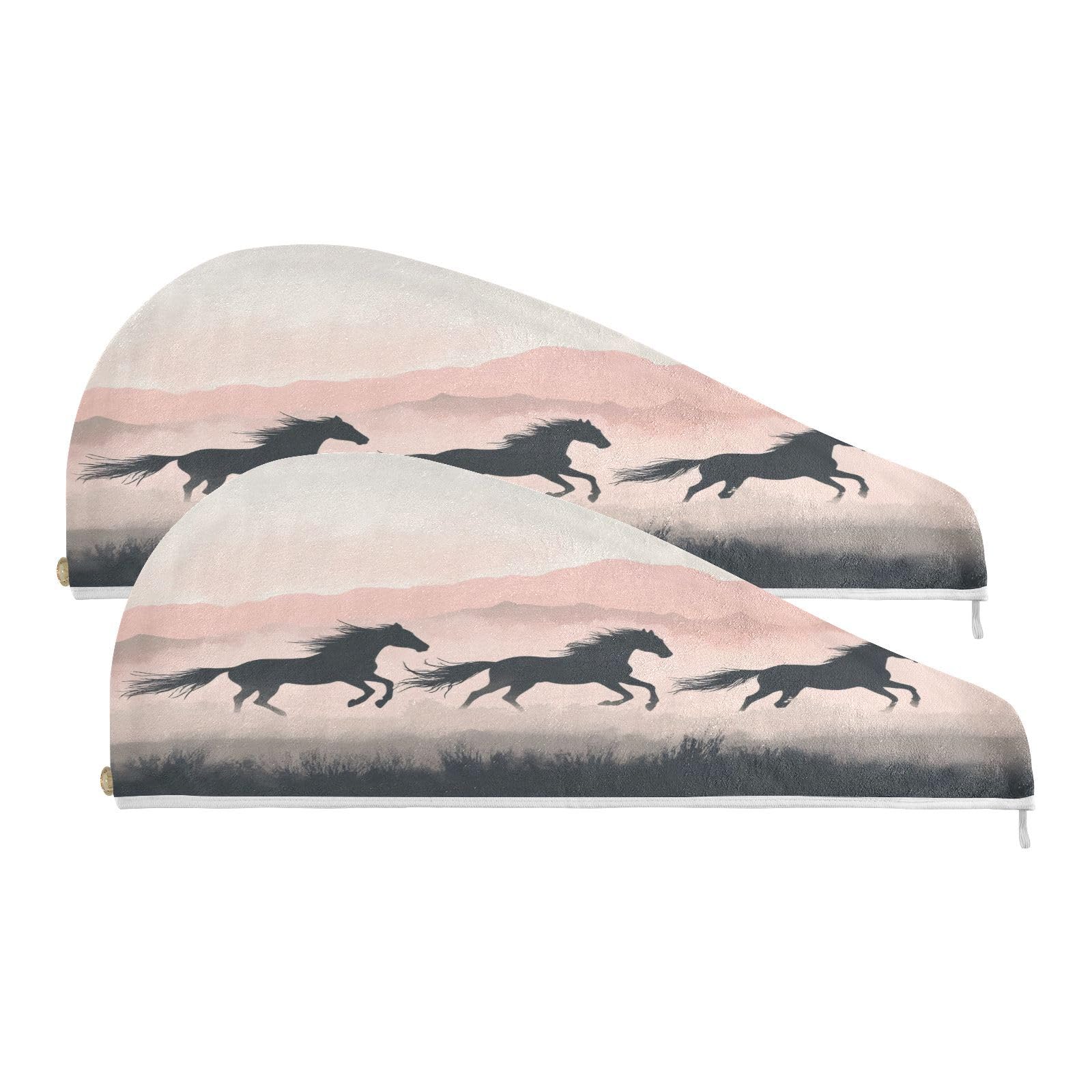 Ttgoth Women's A Horses Running Hair Towel Wrap For & Girls 2Pcs Super Bsorbent Hair Drying Towel Nti-Frizz Quick Drying Turban For Bath Sp