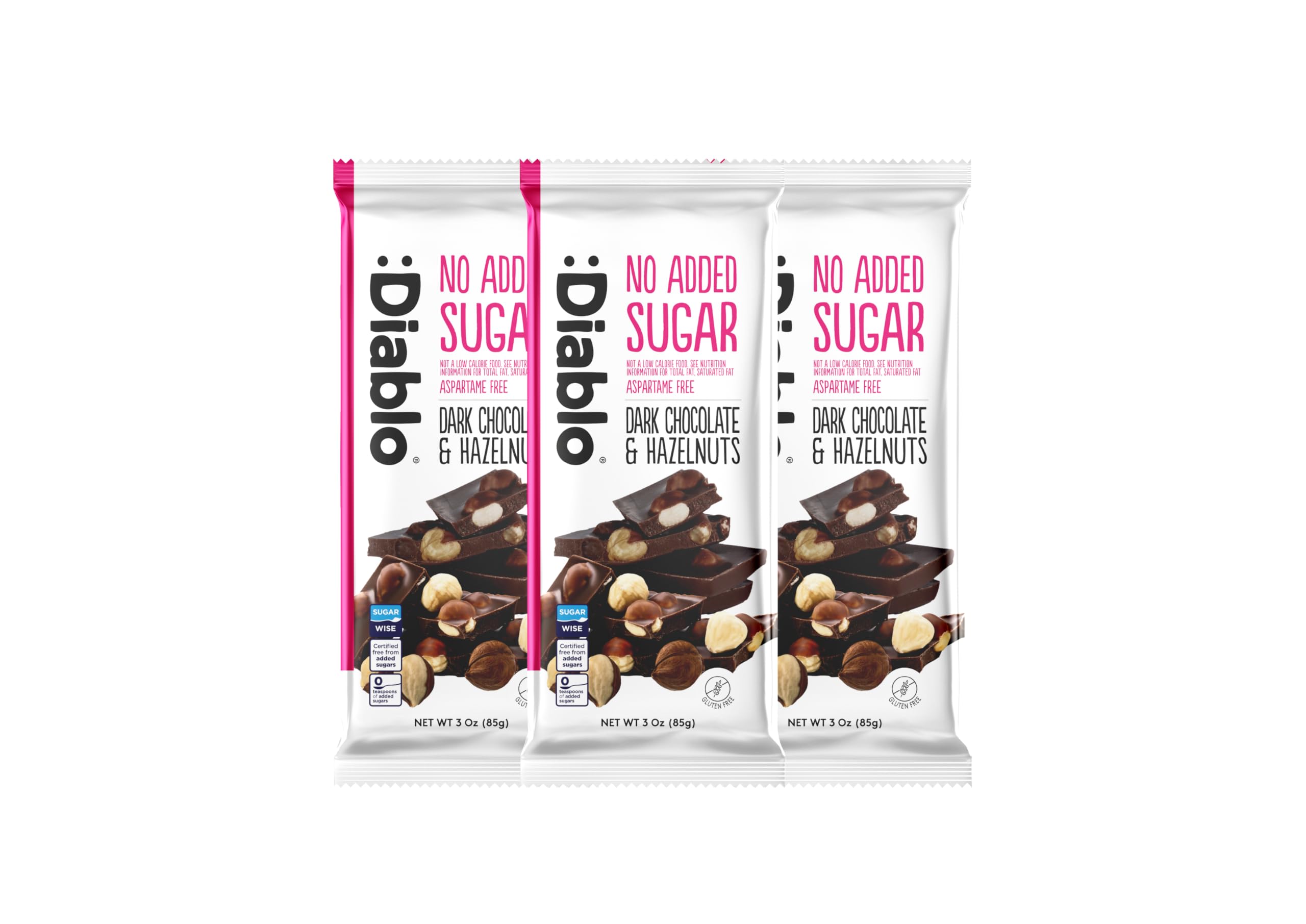 Diablo Dark Chocolate with Hazelnuts | Sweetened with Maltitol | Sugar Free| Perfect for Gifting | 85g (Pack of 3)