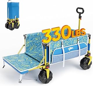 Old Bahama Bay Beach Wagon with Big Wheels for Sand, Heavy Duty 330 LBS Collapsible Beach Cart with Tailgate, Foldable Uti... Price In India