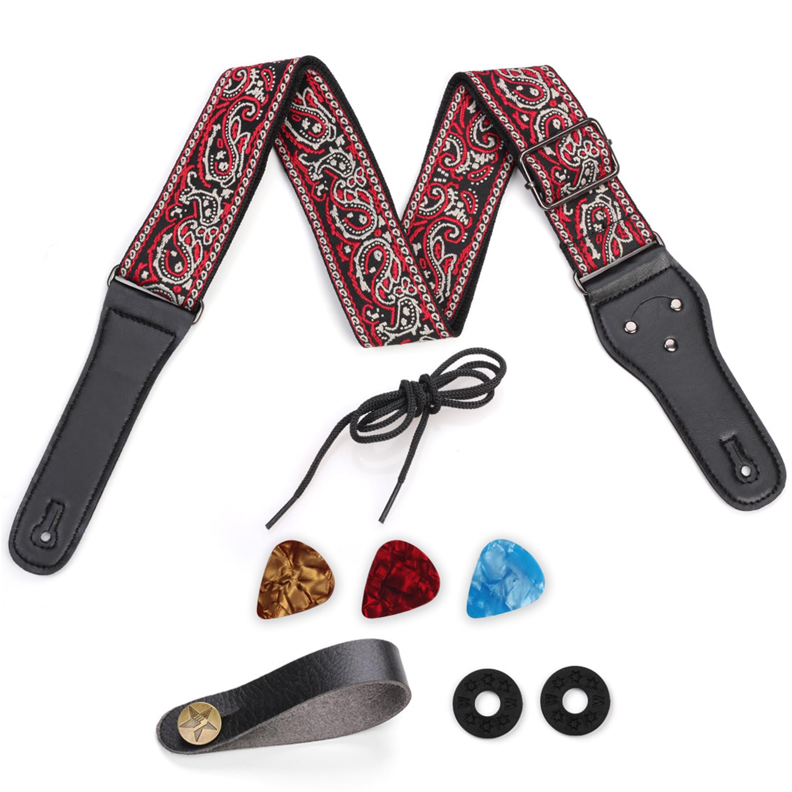 DAVBNM Guitar Strap, Jacquard Embroidery Guitar Straps with Leather Ends Adjustable Shoulder for Bass Acoustic, Electric