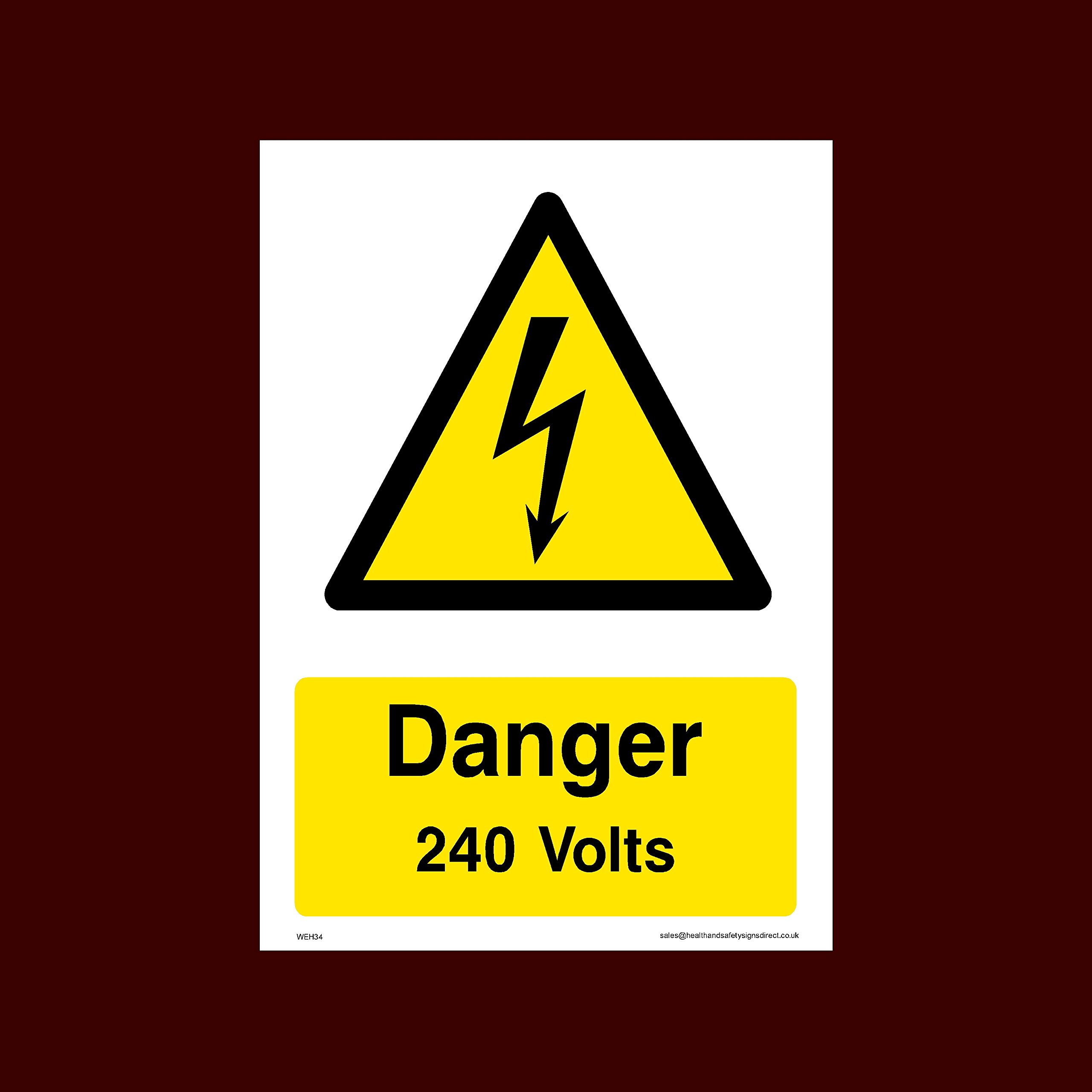 USSP&S Danger 240 Volts Plastic Sign (WEH34) - Electric Hazard, Voltage, Danger of Death, Cables, Wires, Electric Fence