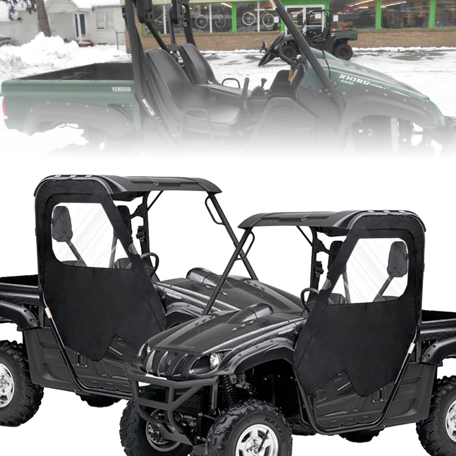 Soft Cab Enclosure Side Doors 900D Heavy Duty for Yamaha Rhino 450 660 700,Soft Doors with Zipper-open Window Water-Resistant All Weather Protection