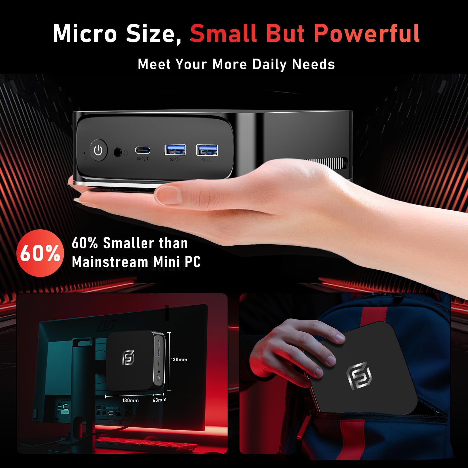 NAIKLULU Mini PC N95 (da 1,0 a 3,4 GHz) Win 11 Pro 16 GB RAM 512 GB SSD, Mini PC Micro Desktop Computer, Supporta schermi 4K, Tipo-C/USB 3.2/RJ45(Gigabit Ethernet)