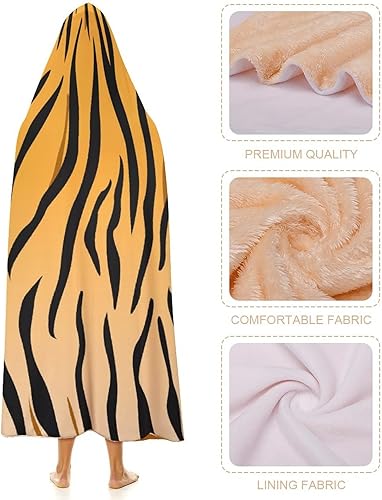 Miniatura 6 de Tiger Orange Stripped Skin Hooded Blanket Soft Warm Throw Blanket Wearable Robe Cloak Cape