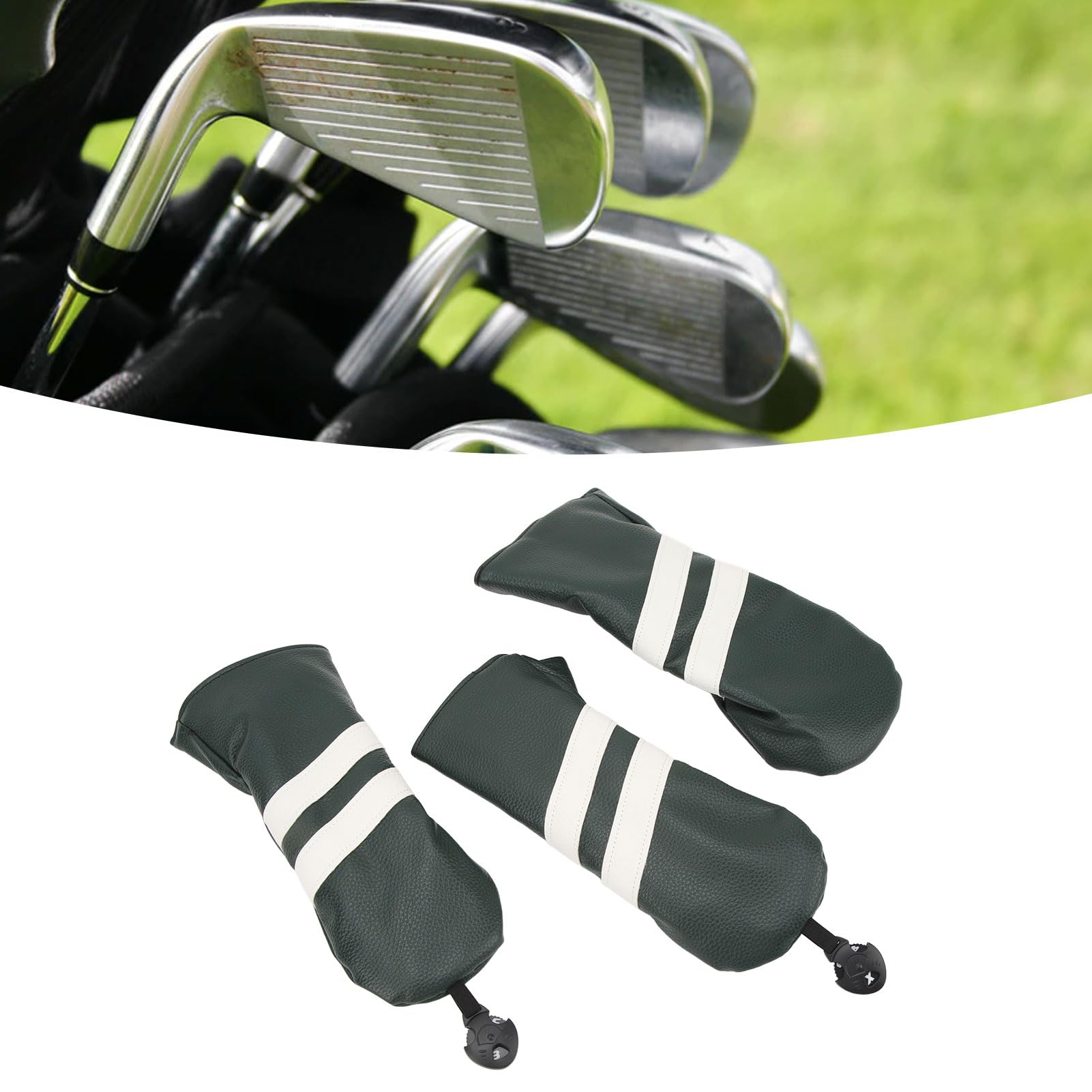Copricapo per club, 3 pezzi Copri testa per driver in PU Protezione per club Etichetta girevole antipolvere ibrida in legno Fairway per sport da golf all'aperto