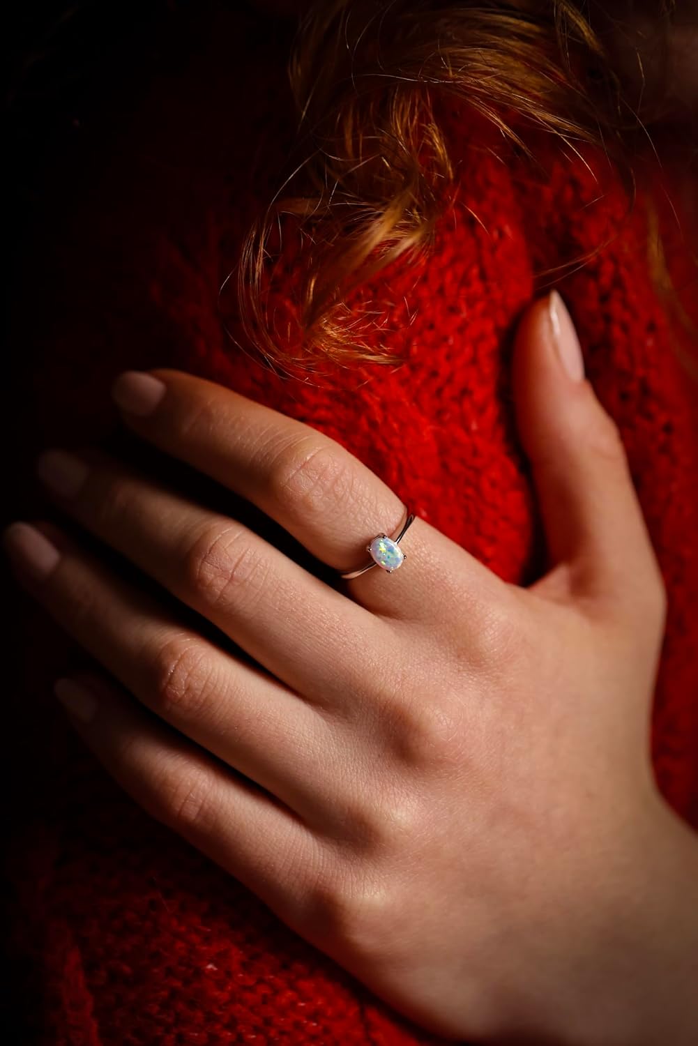 Alpha Rock Genuine Solid 925 Sterling Silver Simulated Round Fire Opal CZ Accents Halo Ring, Engagement Promise Wedding Statement Birthstone Fine Ring, Gift for Women